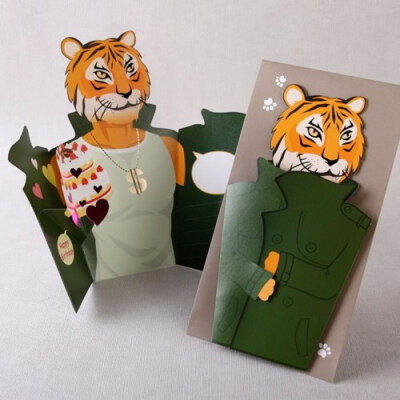 韩国极速创意可爱文具EUNEUN立体3D贺卡片Tiger1693