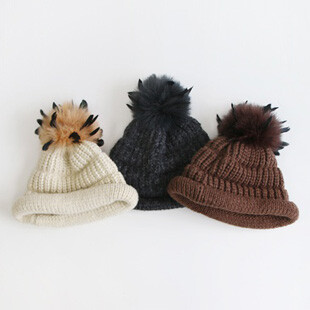 韩国进口帽子卷边纯色毛线帽针织帽保暖套头帽鸵鸟毛