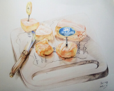 彩铅手绘，乳酪，蛋糕，离不开乳酪的法国人，《印象绘法兰西》临摹