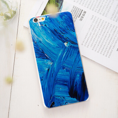 原创蓝色水彩油画浮雕苹果6 iPhone6 Plus手机壳6S文艺硬壳潮