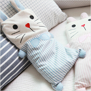 秋韩国纯棉条纹兔子造型儿童婴儿天然荞麦皮枕头可拆洗