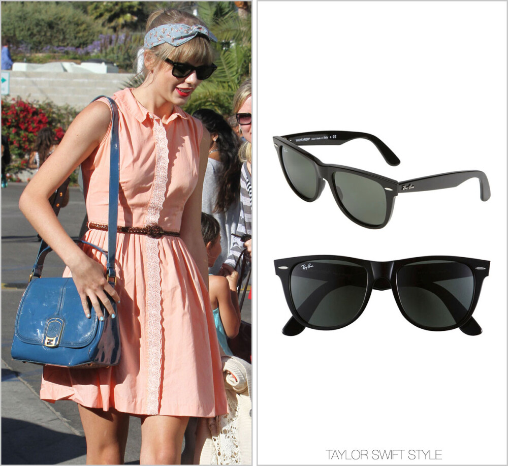 Event：Out for lunch at Paradise Cove | Malibu, California | June 27, 2012
Sunglasses：Ray Ban ‘Classic Wayfarer 50mm Sunglasses’ - $150.00
Worn with: ModCloth heels, ModCloth headband and Fendi bag
Taylor于2012.06.27于Selena Gomez在加利福尼亚州巴里布的Paradise Cove吃午餐。