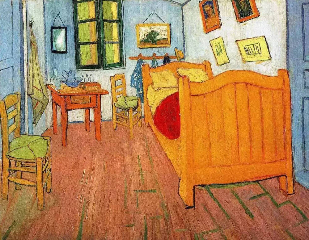 图为荷兰后印象派画家梵高（1853-1890）的作品Vincent's Bedroom in Arles（《在阿尔勒的卧室》）。一桌、一床、两把椅子，梵高的小房间虽然摆设简朴，却是他生活的真实写照。生活本该至简如此，无论贫穷富有，你真正需要的仅是有这方寸之地守口守心。