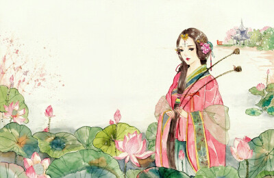 『古风美人』荷丝傍绕腕,菱角远牵衣。【作者:不语氏】