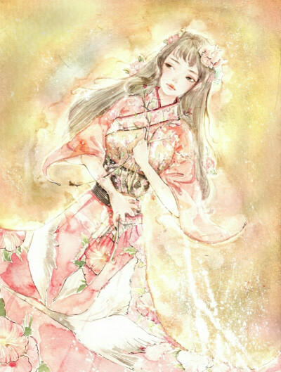 『古风美人』落花逐水泪满襟，许唁厢缌却葙离。【作者:不语氏】