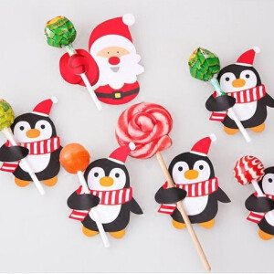 圣诞老人小企鹅可爱卡通棒棒糖卡纸 甜品台装饰装扮用品