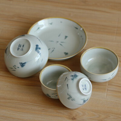 景德镇 日式和风年年有鱼米饭碗面碗汤碗菜盘釉下彩手绘金钟碗