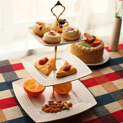 欧式果盘冰花三层水果盘蛋糕盘架创意托盘果盘时尚浮雕糖果盘
