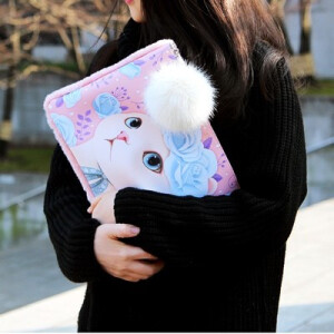 Jetoy 韩国创意可爱猫咪皮面毛绒拼接手拿包女收纳包整理包限量版