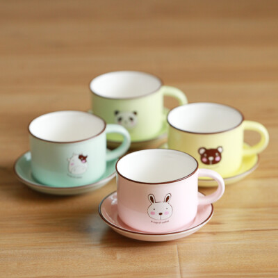 可爱动物卡通创意欧式下午茶陶瓷咖啡杯碟礼品套装送不锈钢杯架