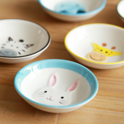 可爱手绘动物碗兔子长颈鹿调味碟甜品碟日式创意陶瓷餐具碟