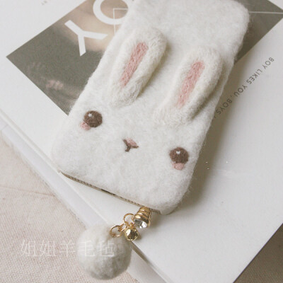 手工DIY羊毛毡手机壳材料包萌系白兔兔