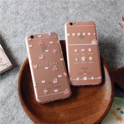 韩国小图章透明粉色iPhone6splus手机壳苹果6s超薄全包硬壳保护套
