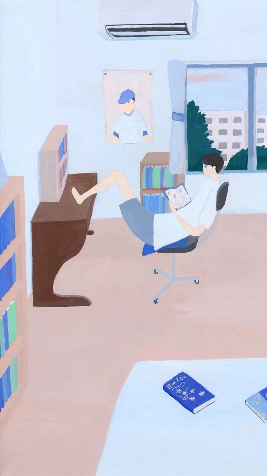 壁纸 插画蓝色 男生 锁屏