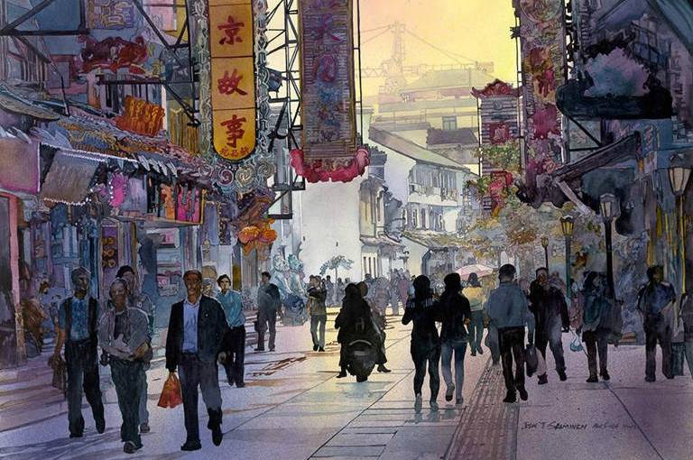 【侵删】#涂鸦王国# John Salminen，以写实的城市景观作品被大众广泛认知，并成为在美国屡获殊荣的水彩画家。他的作品被描述为“充满细节的街景”。这次分享作者笔下那个古老又传统的中国。http://t.cn/R4NpsXr