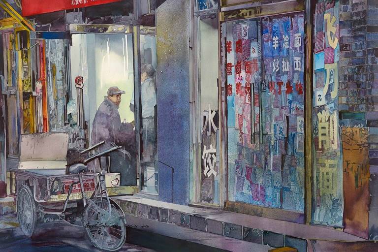 【侵删】#涂鸦王国# John Salminen，以写实的城市景观作品被大众广泛认知，并成为在美国屡获殊荣的水彩画家。他的作品被描述为“充满细节的街景”。这次分享作者笔下那个古老又传统的中国。http://t.cn/R4NpsXr