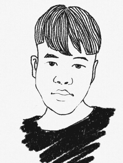 剪着西瓜头的堂弟