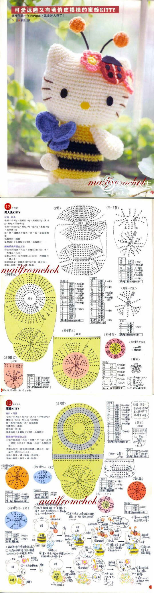 蜜蜂kitty-钩针玩偶——凯蒂猫 图解_编织人生论坛 