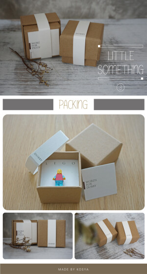 kosya | 纸艺 | LITTLE SOMETHING | 迷你盒子模型—包装，5*5*4的盒子，盒子里面的背景纸 / 包装盒的封条 / 留言小卡片都是印刷出来的