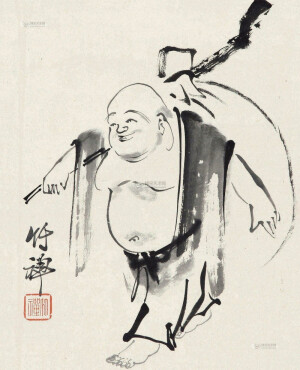 水墨画 布袋和尚 Yahoo!オークション - 大正期 日本画 掛軸 雲洞 作 「布袋和尚と