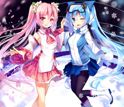 【id=53549670 画师：Bison仓鼠】初音未来，樱初音，雪初音，雪初音2016，snow miku，sakura miku，雪未来，樱未来，V家