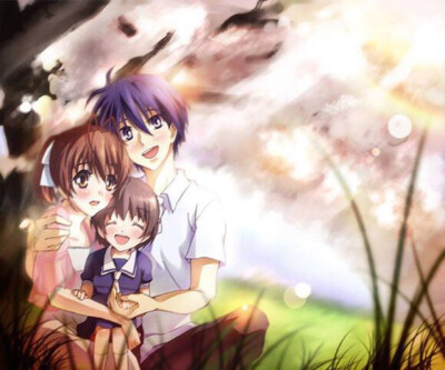 clannad 古河渚，冈崎朋也，冈崎汐
笑是对身边事物感到一瞬间的幸福而表现出来的东西
壁纸，动漫，二次元