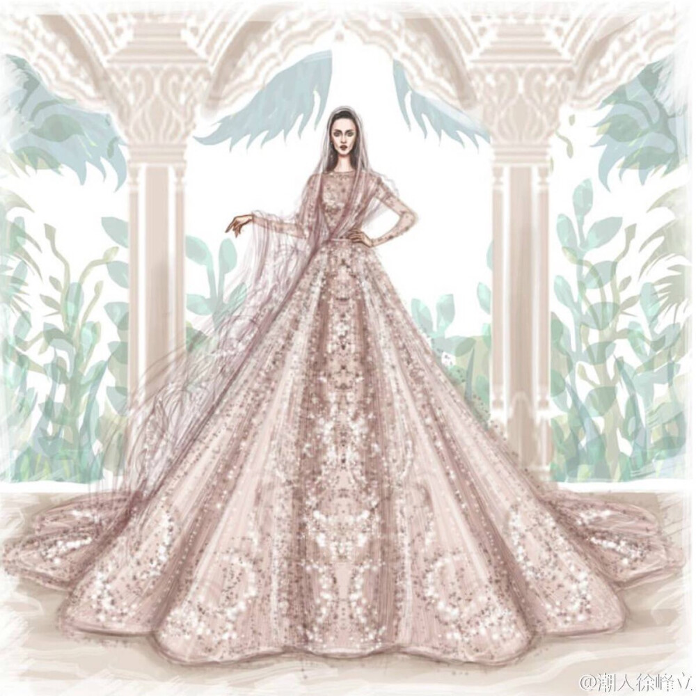 【笔尖时尚】 手绘插画 服装插画 素材 设计稿 服饰风尚 插画 | 仙裙华裳 摇曳大裙摆，你沉醉了没！Shamekh Bluwi的艺术作品欣赏。
