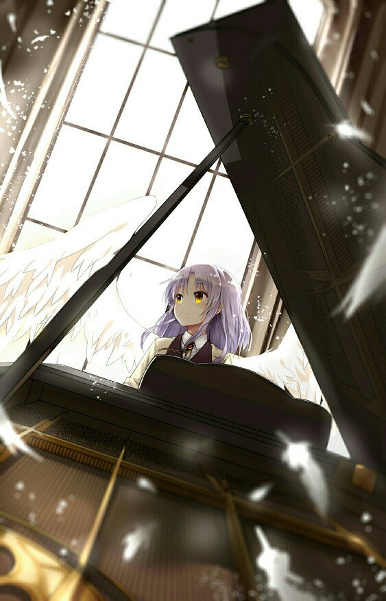 【此间二次元】二次元 美少女 Angel beats 立华奏 暖色调 制服控 钢琴 天使 动漫 P站 插画 唯美