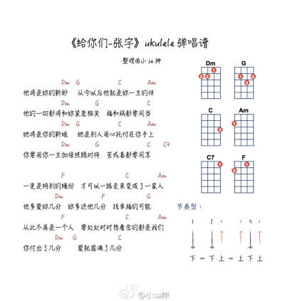 尤克里里谱 《给你们 张宇》