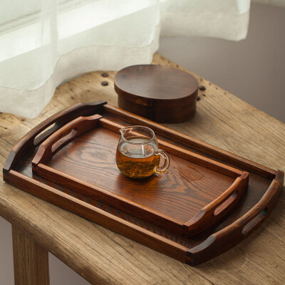 茶色面包托盘长方形木托盘实木餐盘木质木盘子 日式茶杯水杯托盘