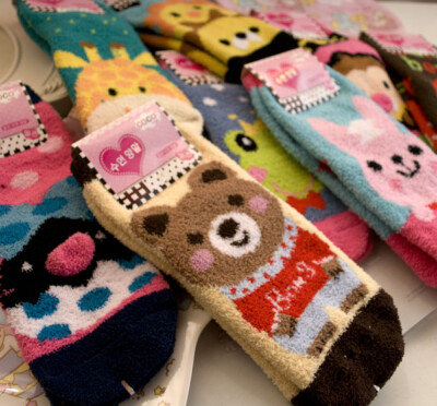 6件猫猫酱可爱卡通加厚毛巾袜地板袜短袜睡眠袜女直板袜子