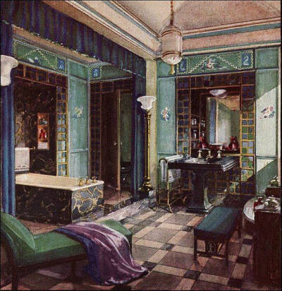 1920年代欧洲的浴室设计。