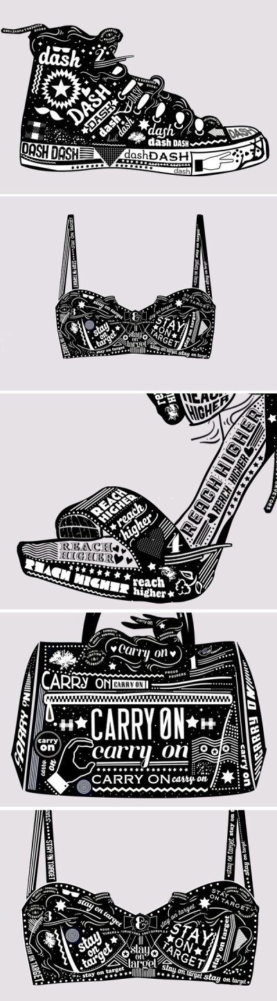 字母插画故事-土耳其伊斯坦布尔Hande Guler插画师作品-眼镜.包包。鞋子。