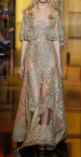 公主的礼服Elie Saab 2016长款金色晚礼服