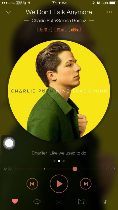 ❤️《we don't talk anymore》Charlie Puth.听到它是在微博上，当时中国没有正式推出，各大音乐网站也都没有资源，有人搞到，百度云上分享的时候存了下来，今晚才想起来听，但是在百度云上听歌挺费劲的，就心想试试…