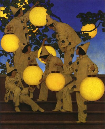 喜欢这种奇幻风格的绘画作品。来自美国插画家Maxfield Parrish。