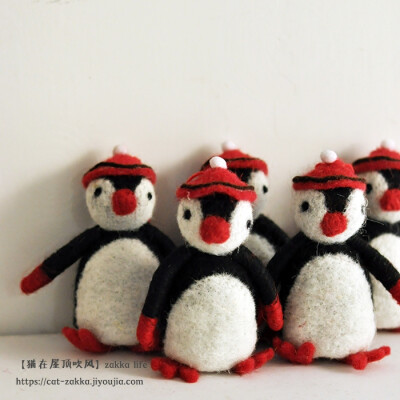 红帽小企鹅 手工制羊毛毡装饰挂件 zakka出口家居杂货 新年礼物