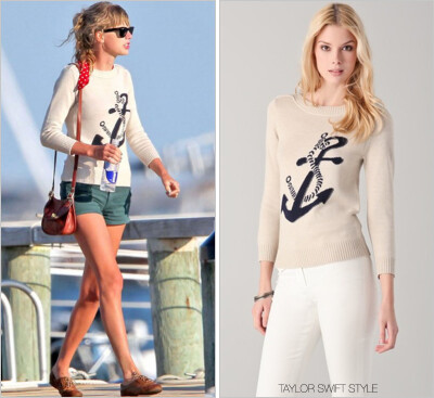 Event：At the Kennedy Compound | Cape Cod, MS | August 2012
Sweater：Club Monaco ‘Mary Intarsia Sweater'
Worn with: Joe’s Jeans shorts, Coach bag and Ray Ban sunglasses
Taylor于2012年八月份在美国…