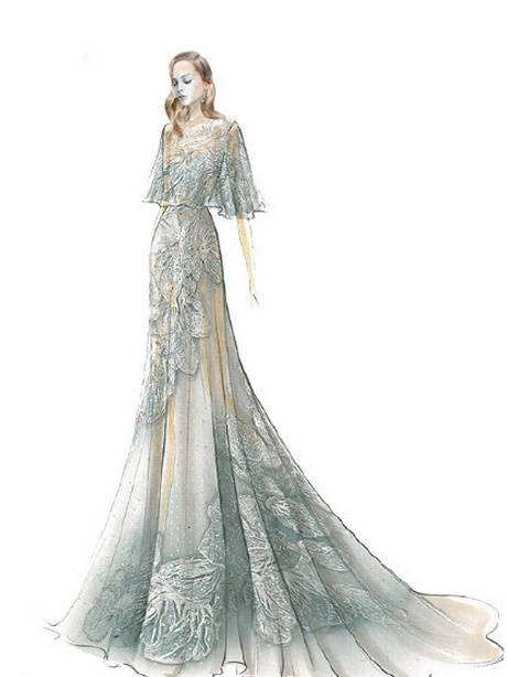 Elie Saab 2015 春夏高级订制的手绘稿，华丽大气