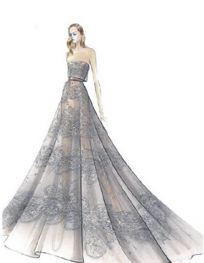 Elie Saab 2015 春夏高级订制的手绘稿，华丽大气