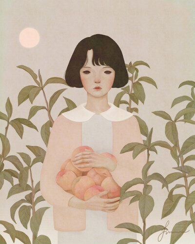 Jiwoon PAK是韩国插画家和艺术家,她的作品带有浓郁的森林气息，将少年和植物搭配在一起，叙述着忧伤的青春故事。