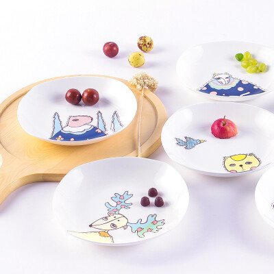 景德镇骨瓷餐盘子 菜盘创意陶瓷器韩式深盘方形高档卡通家用汤盘