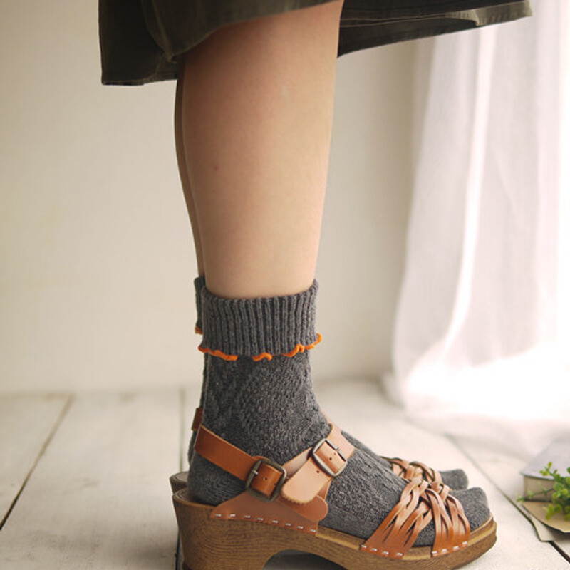 超级舒服甜美绵羊绒袜带花边袜 堆堆袜 短靴袜