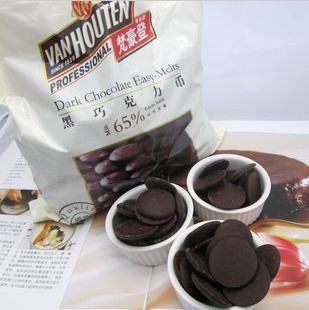 烘焙原料梵豪登65%黑巧克力币DIY手工苦甜纽扣状纯可可脂100G