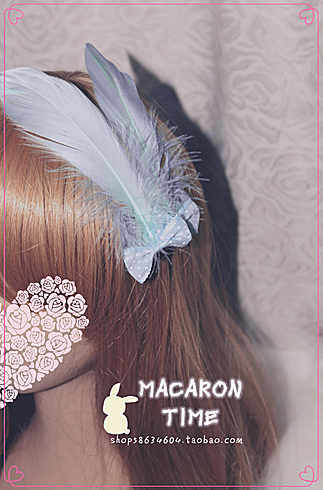 MACARONTIME*lolita蓝羽毛多色羽毛对夹伪kc发饰可定制