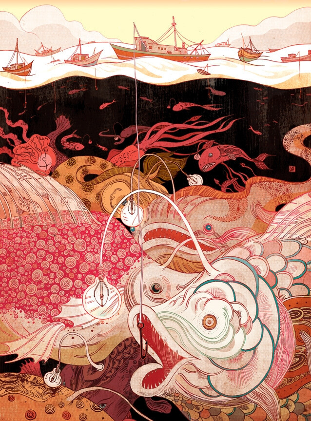 【 福布斯艺术榜—倪传婧 】来自中国香港的插画家Victo Ngai，原名Ngai Chuen Ching。其作品色彩与线条的应用极具个人风格，画面内容非常虚幻，就像是梦中的世界，是那样的扭曲，夸张与不可思议 ， 她是登上2014年福布斯艺术榜最年轻的插画师，她的插画作品被喻为“用东方的色彩展现了西方的哲学”，那年她25岁。