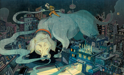 【 福布斯艺术榜—倪传婧 】来自中国香港的插画家Victo Ngai，原名Ngai Chuen Ching。其作品色彩与线条的应用极具个人风格，画面内容非常虚幻，就像是梦中的世界，是那样的扭曲，夸张与不可思议 ， 她是登上2014年福…