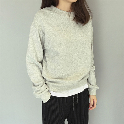 韩版百搭清新糖果色毛圈棉卫衣女宽松长袖套头纯色纯棉秋冬外套