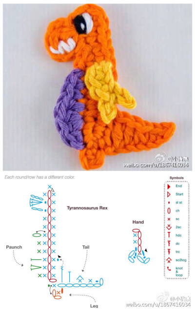 钩织 图解❤️饰品 小恐龙