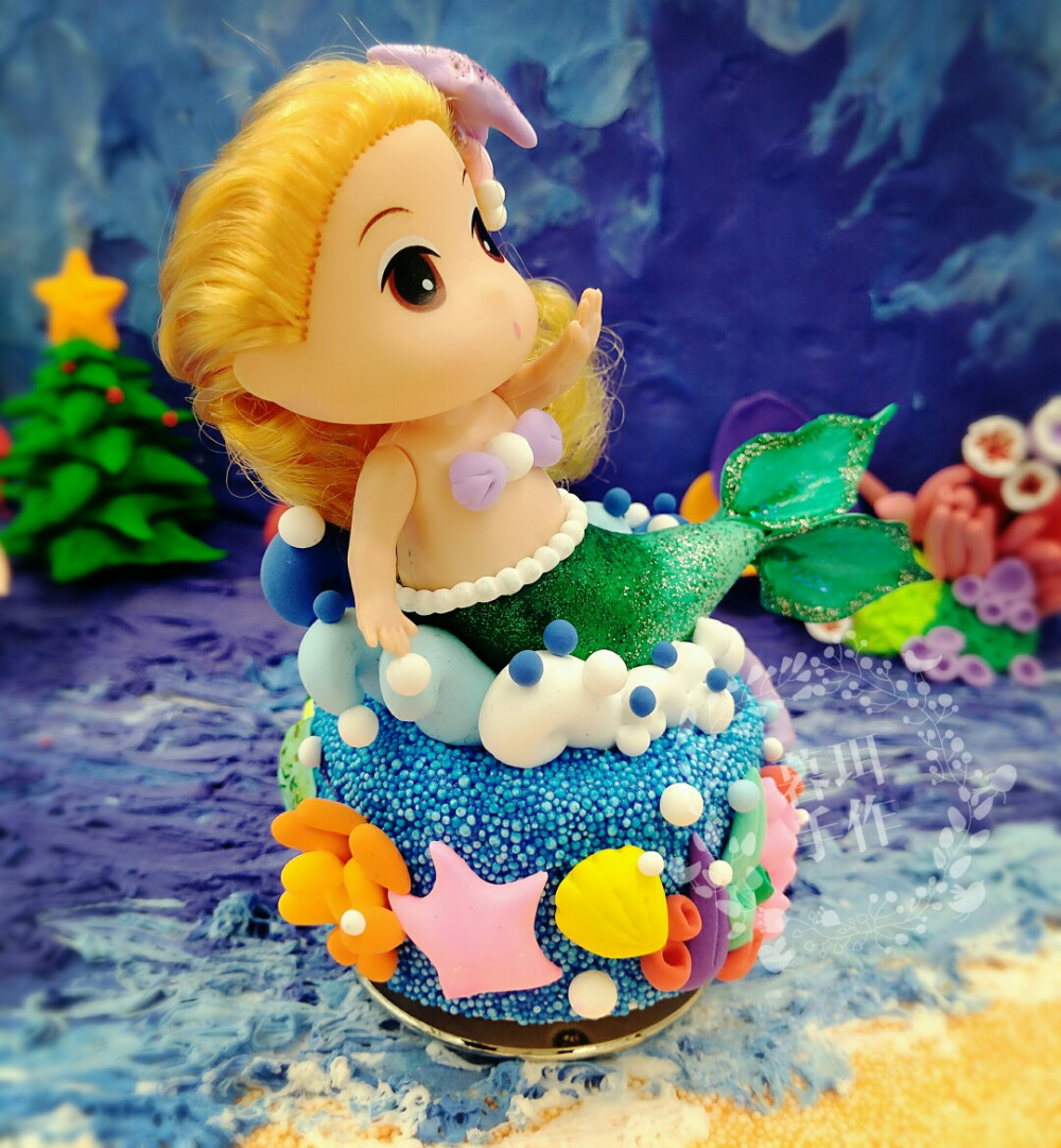 2016#超轻粘土#迷糊娃娃改造的美人鱼音乐盒(三).